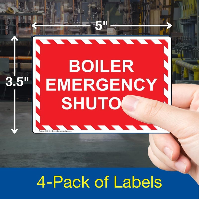 ComplianceSigns.com Boiler Emergency Shutoff Label Decal, 5x3.5 inch 4-Pack Vinyl for Electrical - Image 2